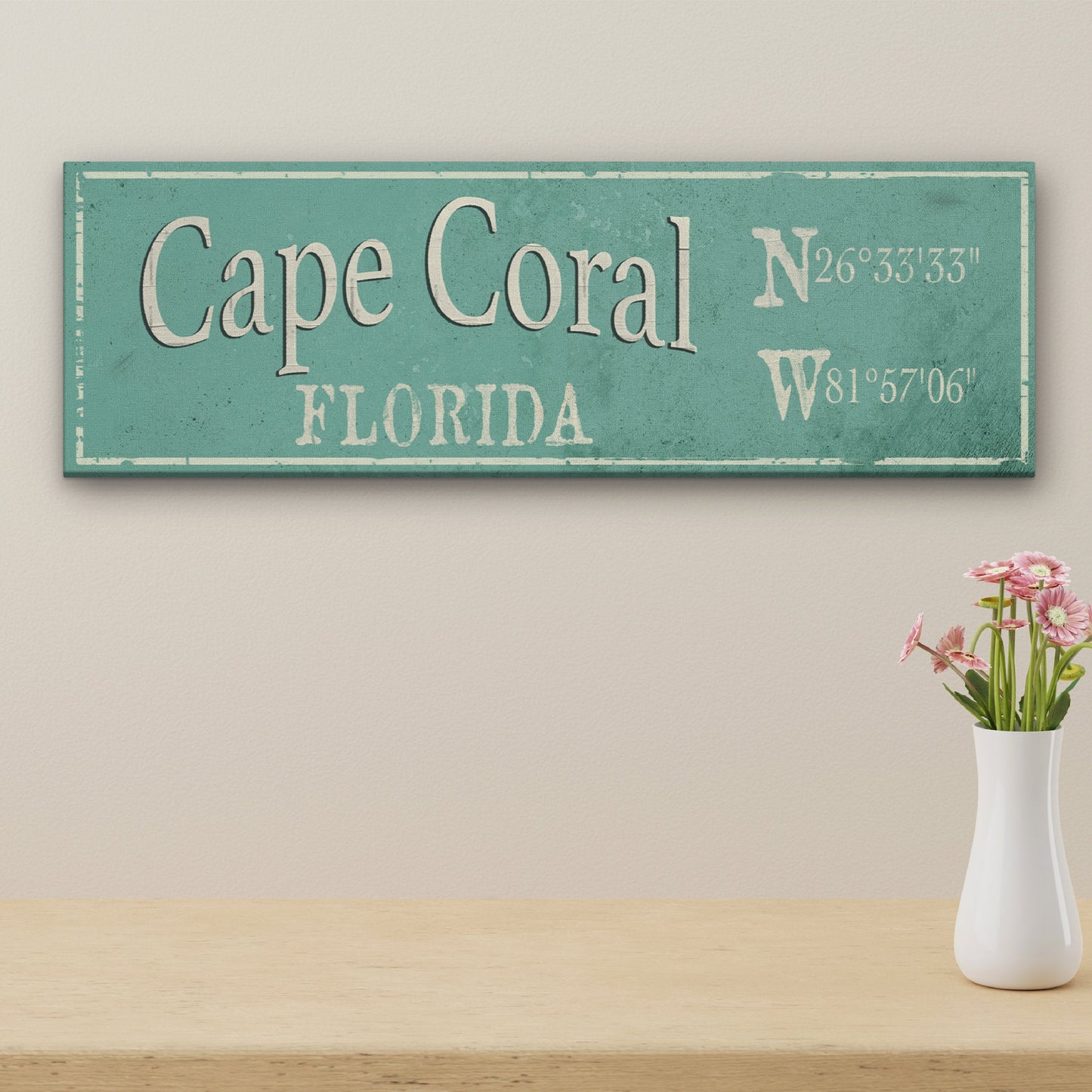 Personalized City & Town Canvas Sign with Latitude Longitude Coordinates
