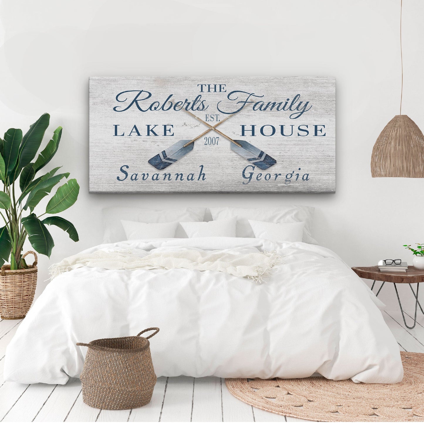 Personalized Coordinates Canvas Sign with Rustic Oars – Nautical Wall Art