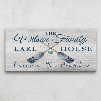 Personalized Coordinates Canvas Sign with Rustic Oars – Nautical Wall Art