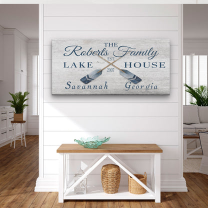 Personalized Coordinates Canvas Sign with Rustic Oars – Nautical Wall Art