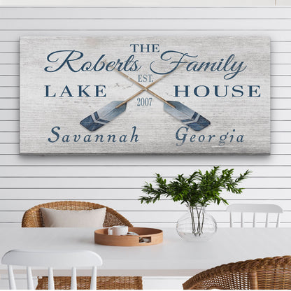 Personalized Coordinates Canvas Sign with Rustic Oars – Nautical Wall Art