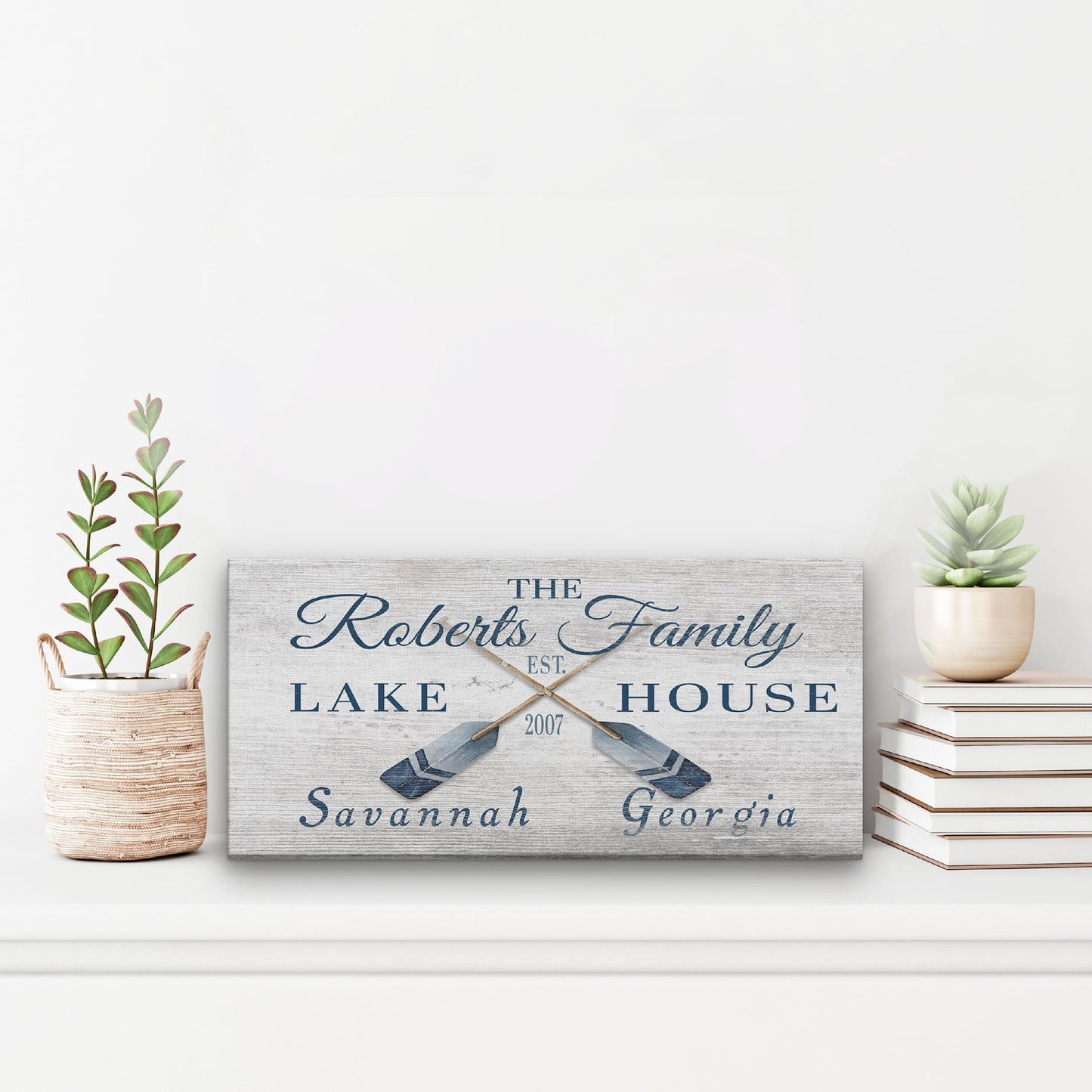 Personalized Coordinates Canvas Sign with Rustic Oars – Nautical Wall Art