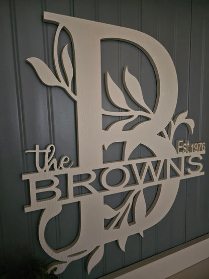 Split Letter Monogram Sign – Elegant Vine Design, Weatherproof PVC, 4 Sizes