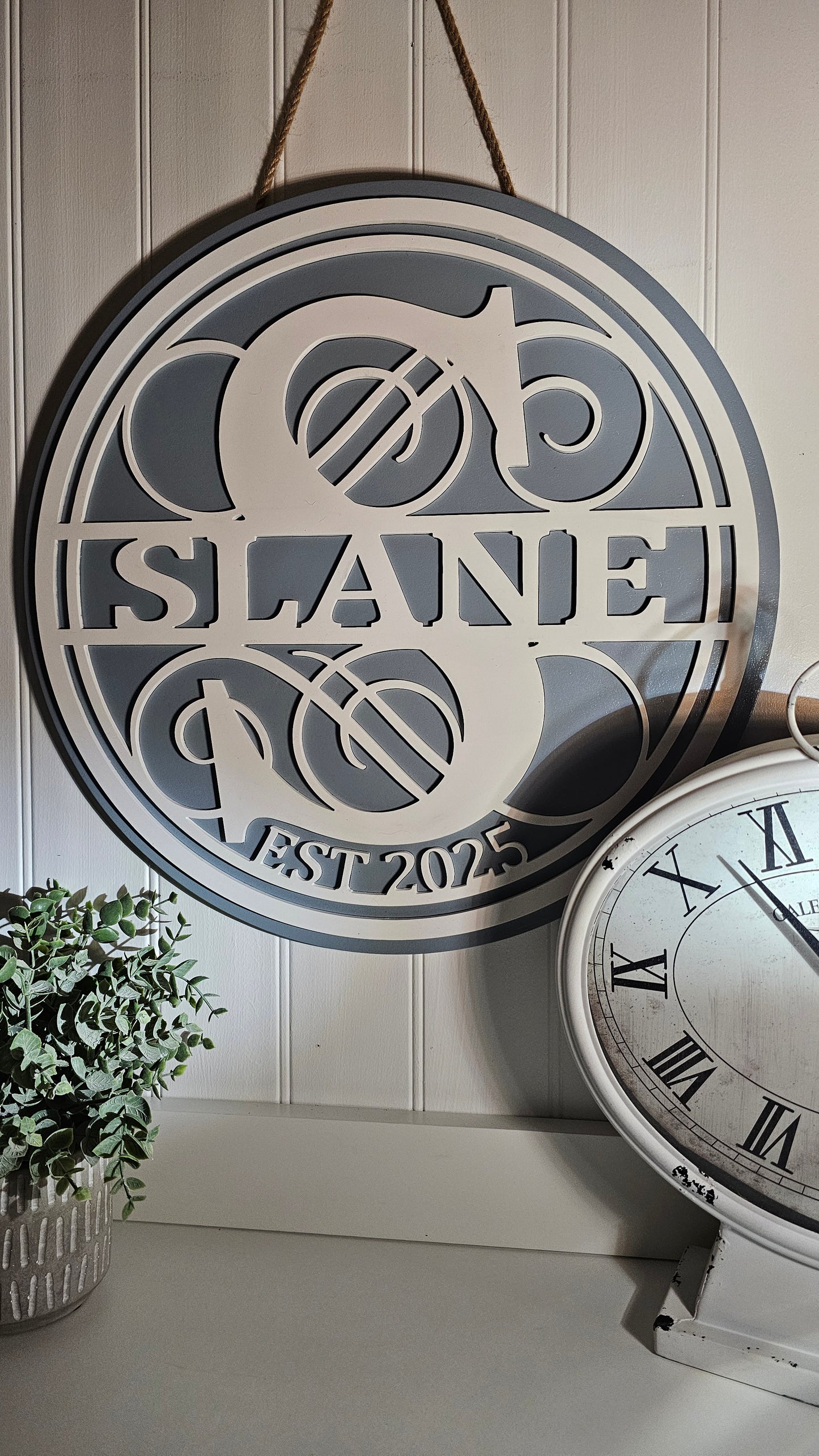 Custom Monogram Last Name Sign – CNC-Milled Wood, Personalized Family Decor