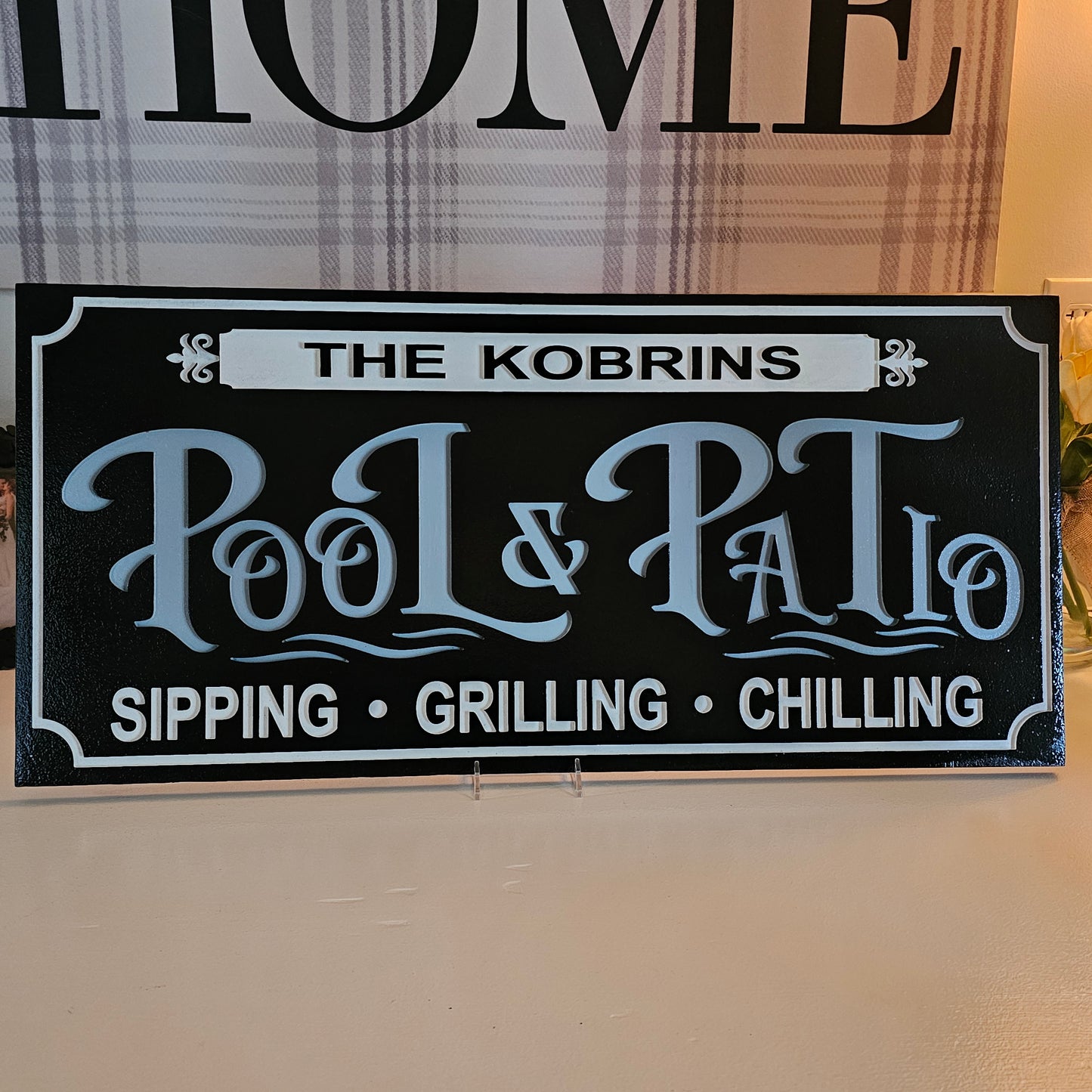 Personalized Pool & Patio Sign – 3D Carved Weatherproof PVC, Custom Name