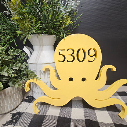 Octopus Shaped Address Plaque – Coastal Home Decor, 100% Weatherproof PVC