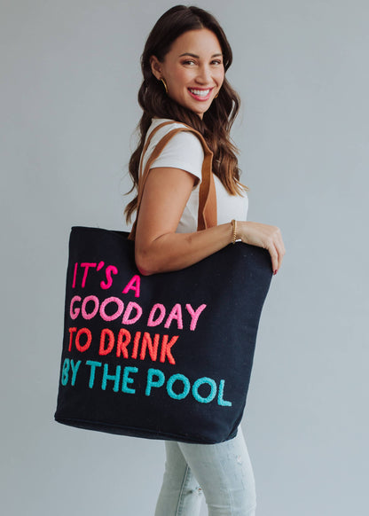 Poolside Bliss Woven Cotton Tote - Navy