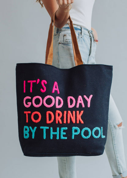 Poolside Bliss Woven Cotton Tote - Navy