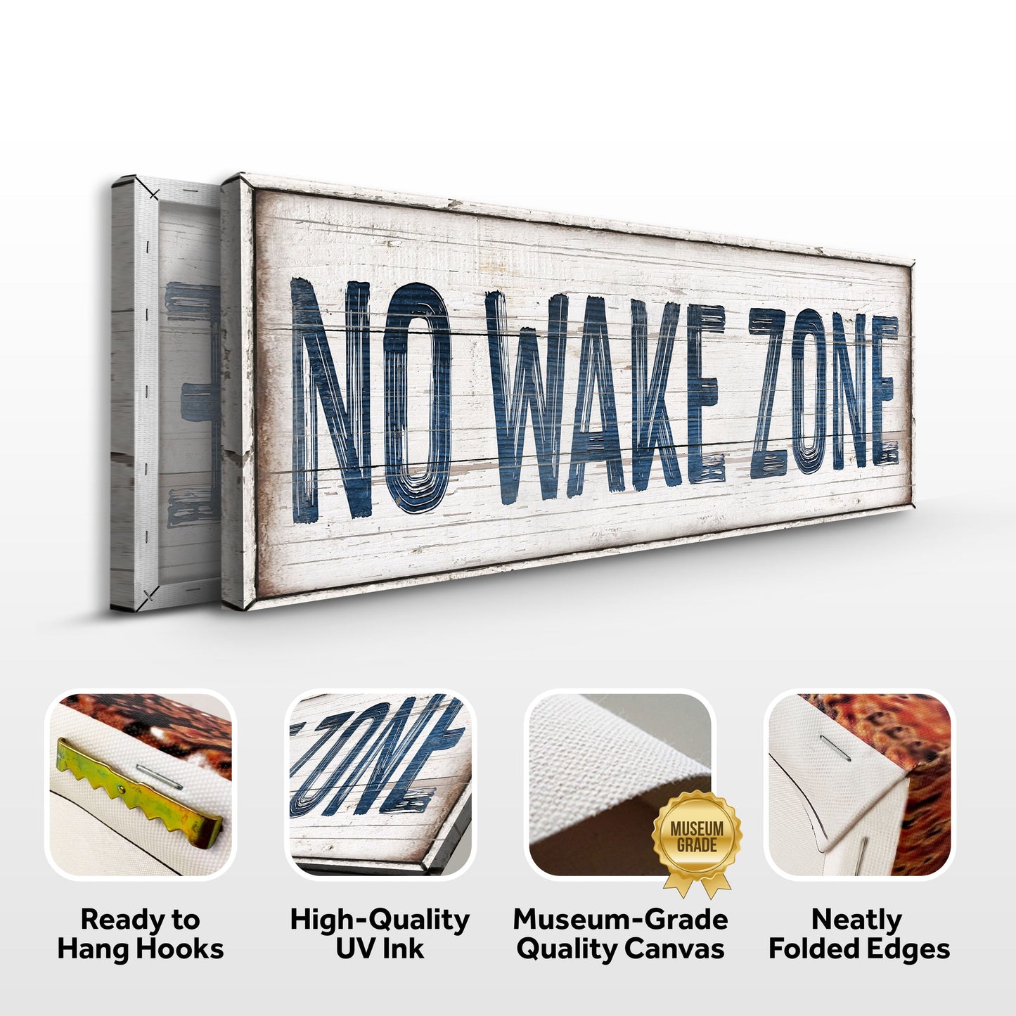 No Wake Zone Canvas Wall Art — Coastal Bedroom & Lake House Sign