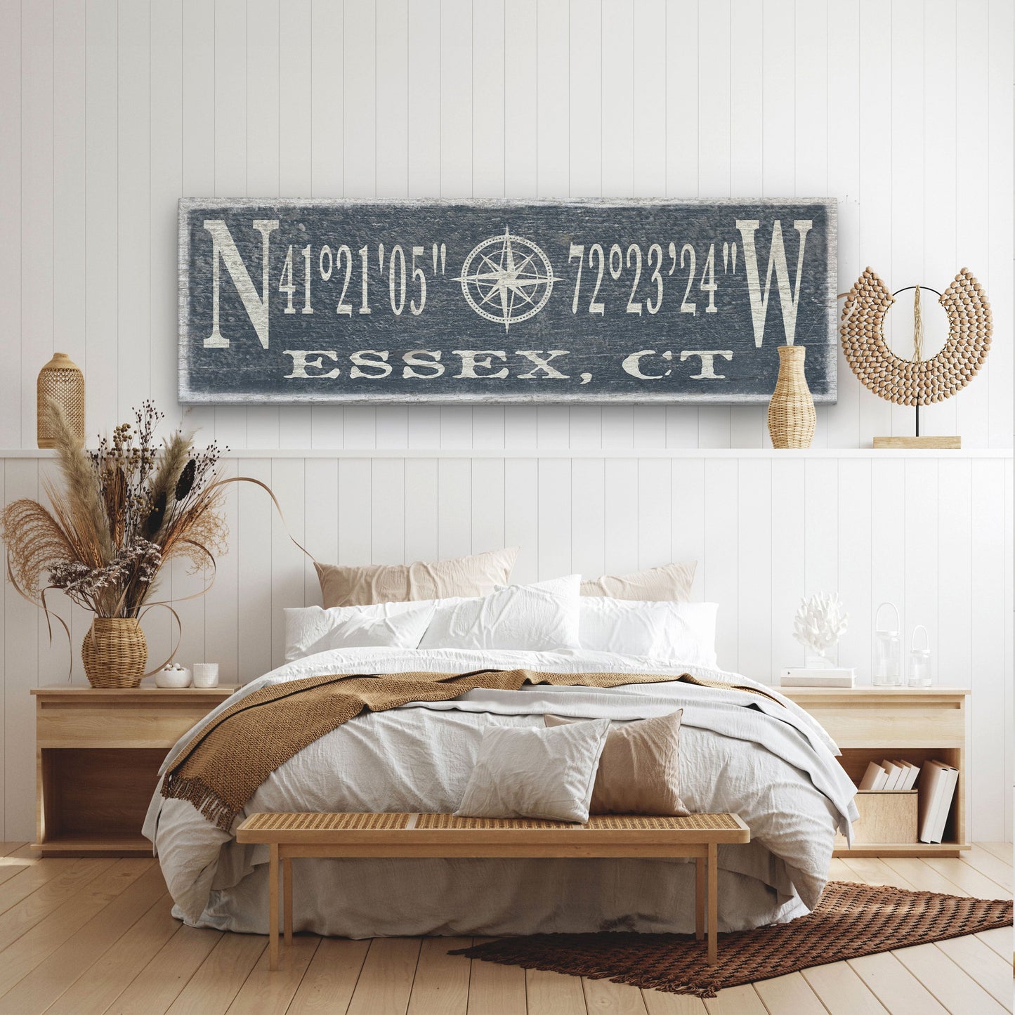 Personalized Compass Rose Canvas Sign with Coordinates – Coastal Wall Art