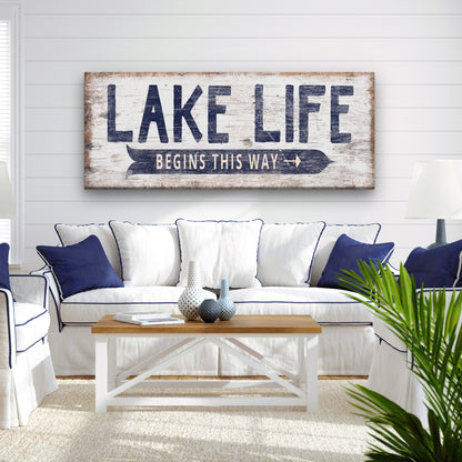 Personalized Lake Life Canvas Sign – Custom Directional Coastal Wall Art