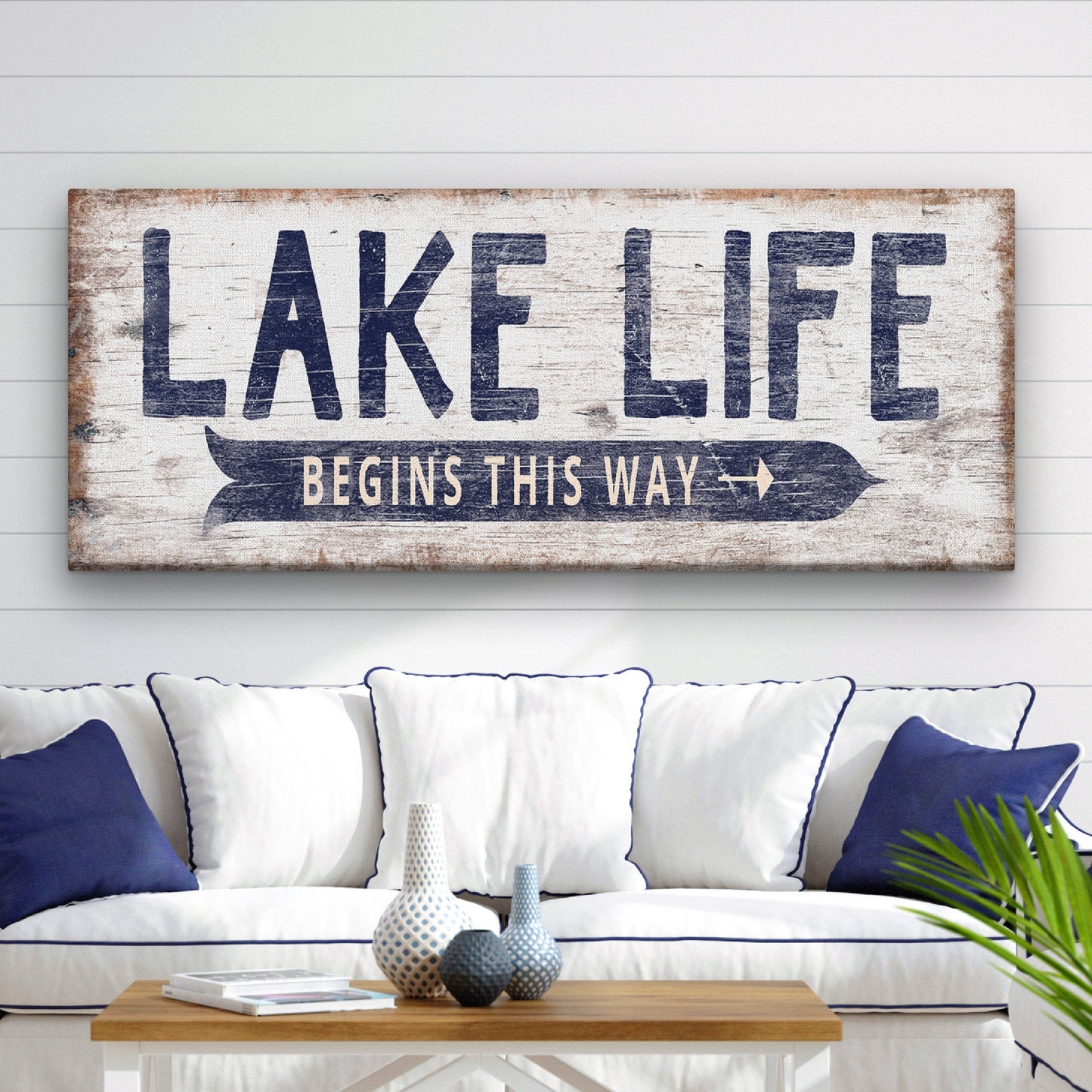 Personalized Lake Life Canvas Sign – Custom Directional Coastal Wall Art