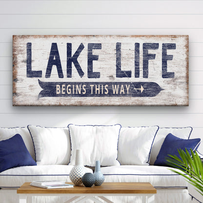 Personalized Lake Life Canvas Sign – Custom Directional Coastal Wall Art