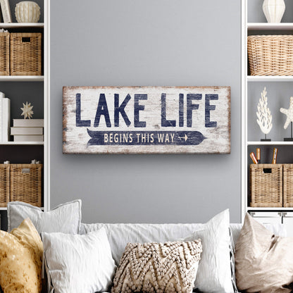 Personalized Lake Life Canvas Sign – Custom Directional Coastal Wall Art