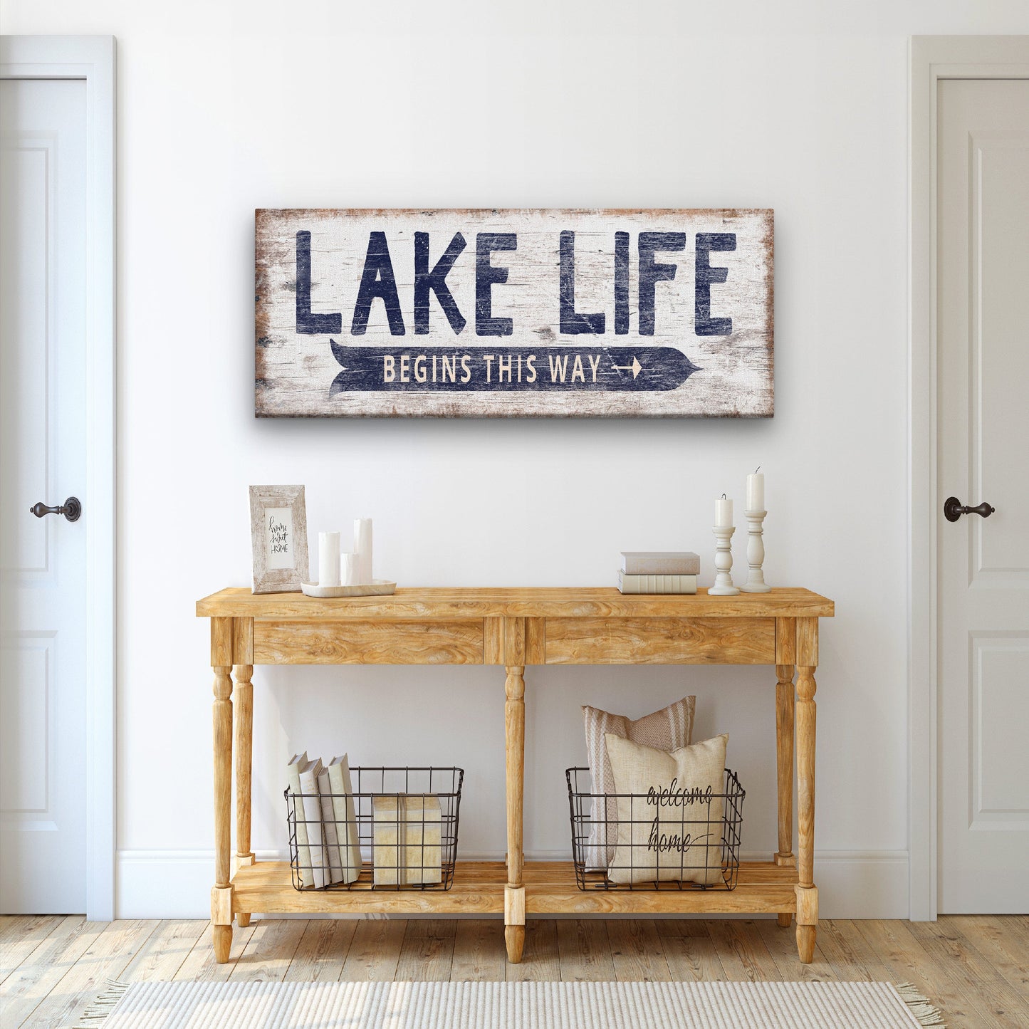 Personalized Lake Life Canvas Sign – Custom Directional Coastal Wall Art