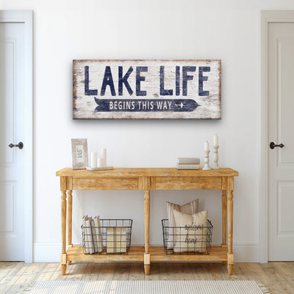Personalized Lake Life Canvas Sign – Custom Directional Coastal Wall Art