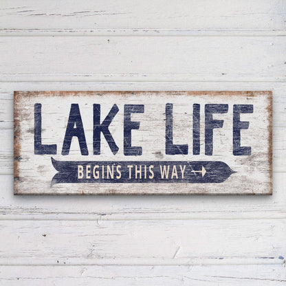 Personalized Lake Life Canvas Sign – Custom Directional Coastal Wall Art