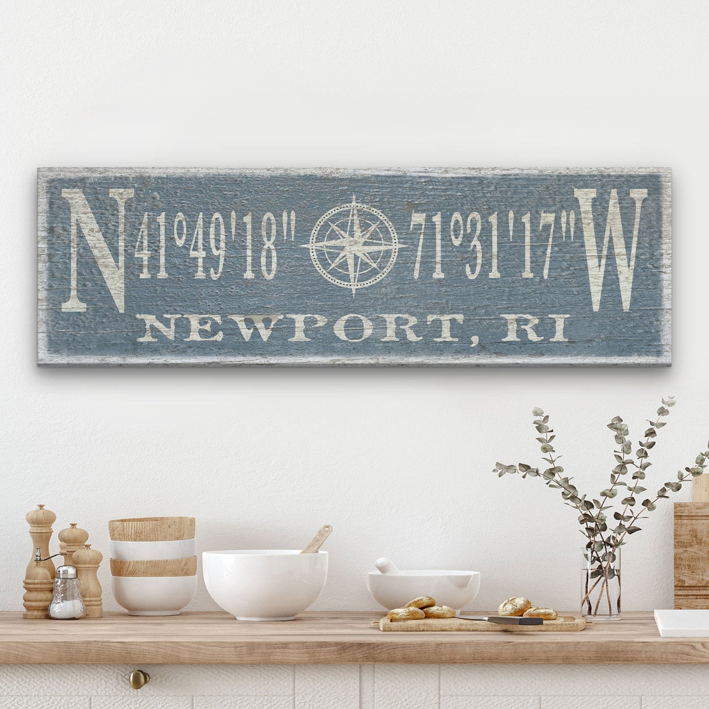 Personalized Compass Rose Canvas Sign with Coordinates – Coastal Wall Art
