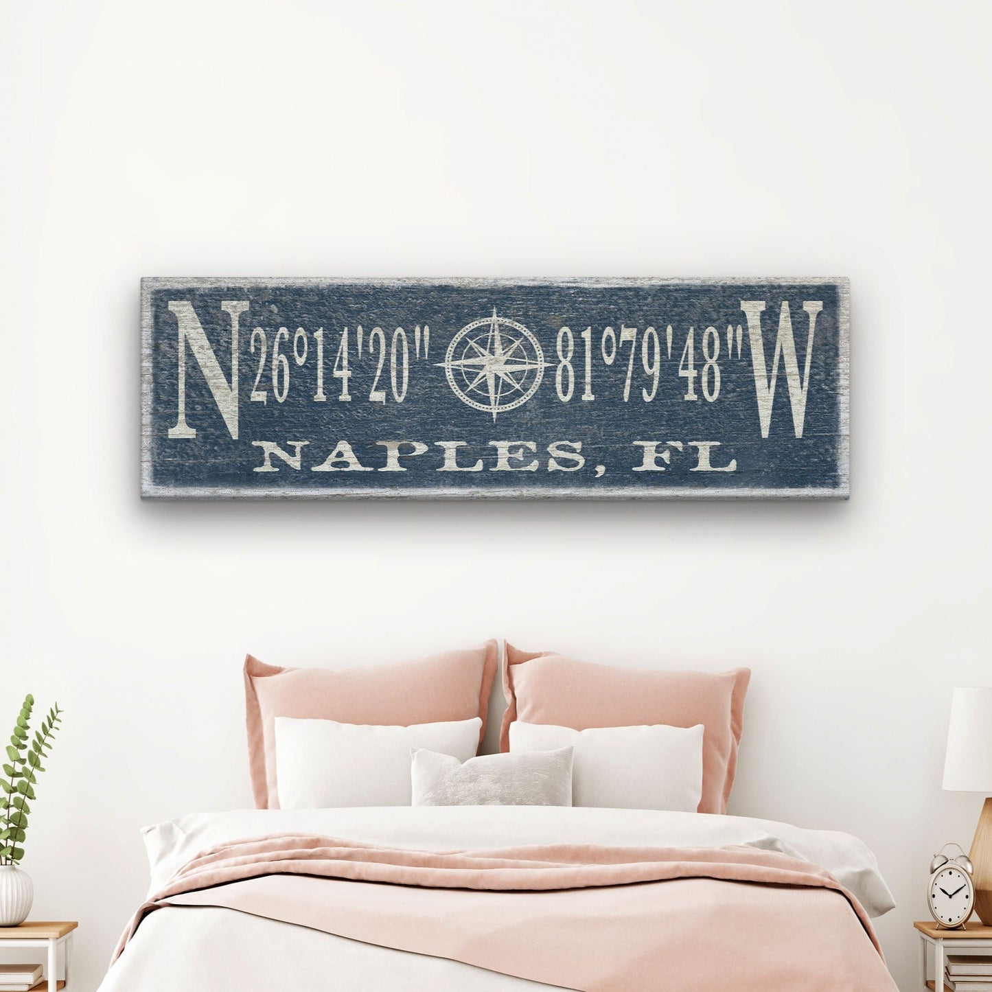 Personalized Compass Rose Canvas Sign with Coordinates – Coastal Wall Art