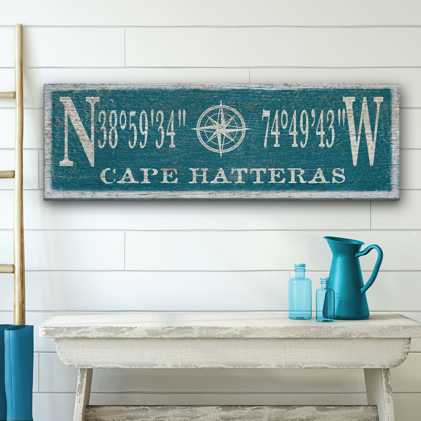 Personalized Compass Rose Canvas Sign with Coordinates – Coastal Wall Art