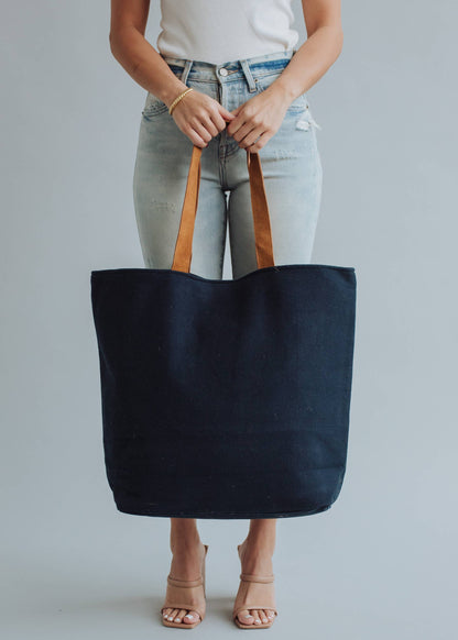 Poolside Bliss Woven Cotton Tote - Navy