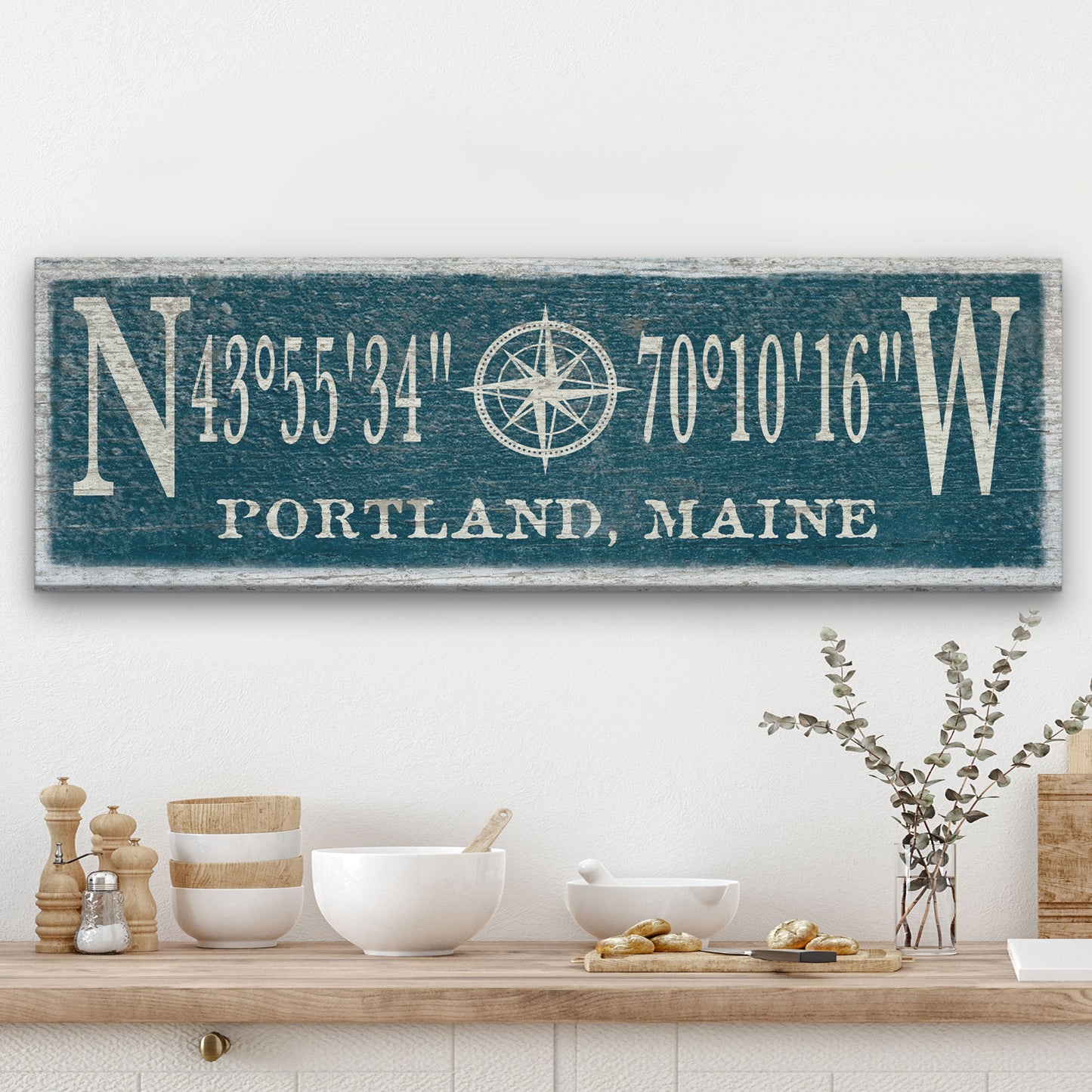 Personalized Compass Rose Canvas Sign with Coordinates – Coastal Wall Art