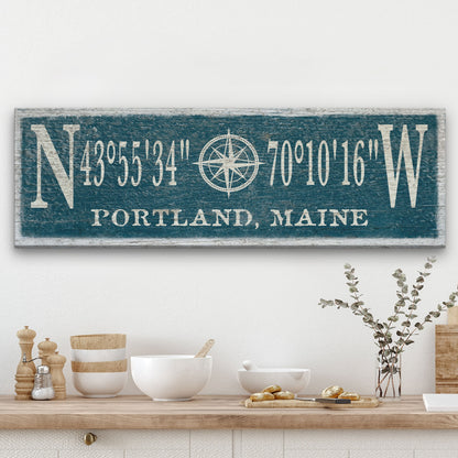 Personalized Compass Rose Canvas Sign with Coordinates – Coastal Wall Art