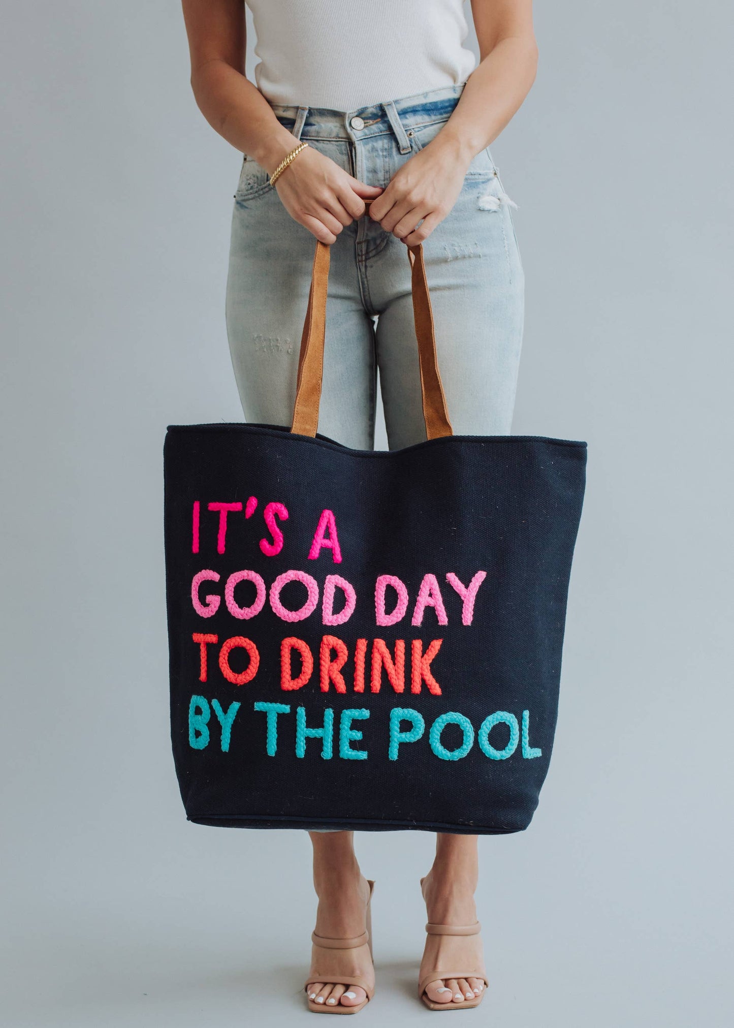 Poolside Bliss Woven Cotton Tote - Navy