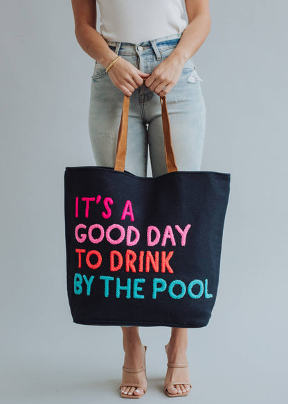 Poolside Bliss Woven Cotton Tote - Navy