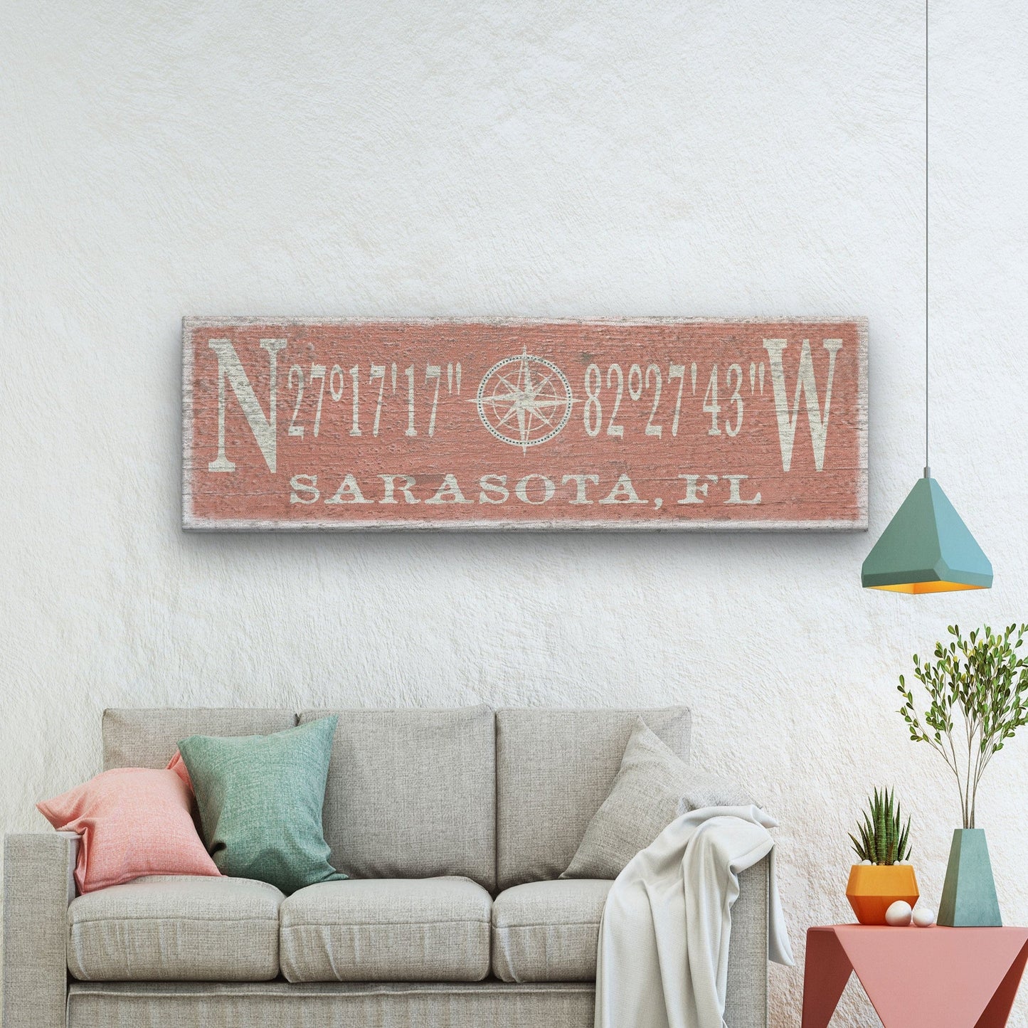 Personalized Compass Rose Canvas Sign with Coordinates – Coastal Wall Art