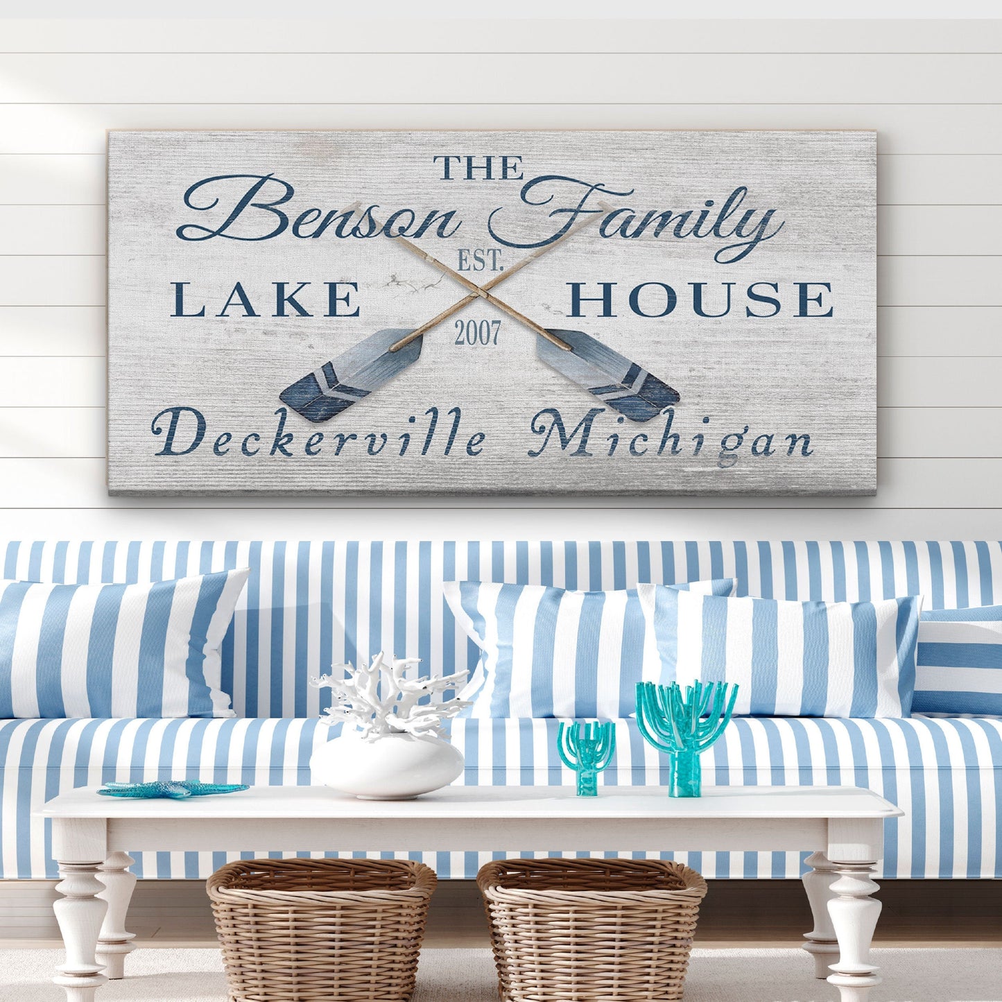 Personalized Lake & Beach House Family Name Canvas Sign