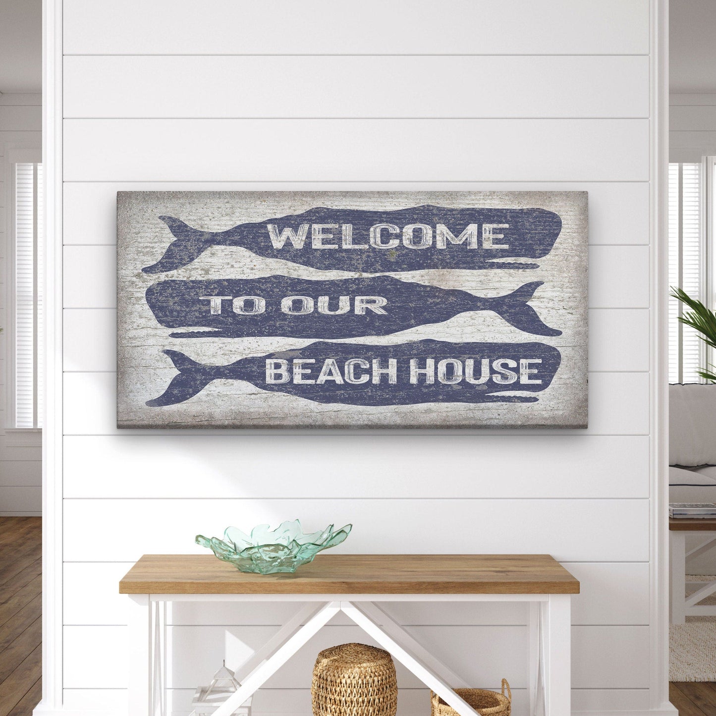 Personalized Whale Welcome Sign – Beach House Name Coastal Canvas