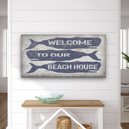 Personalized Whale Welcome Sign – Beach House Name Coastal Canvas