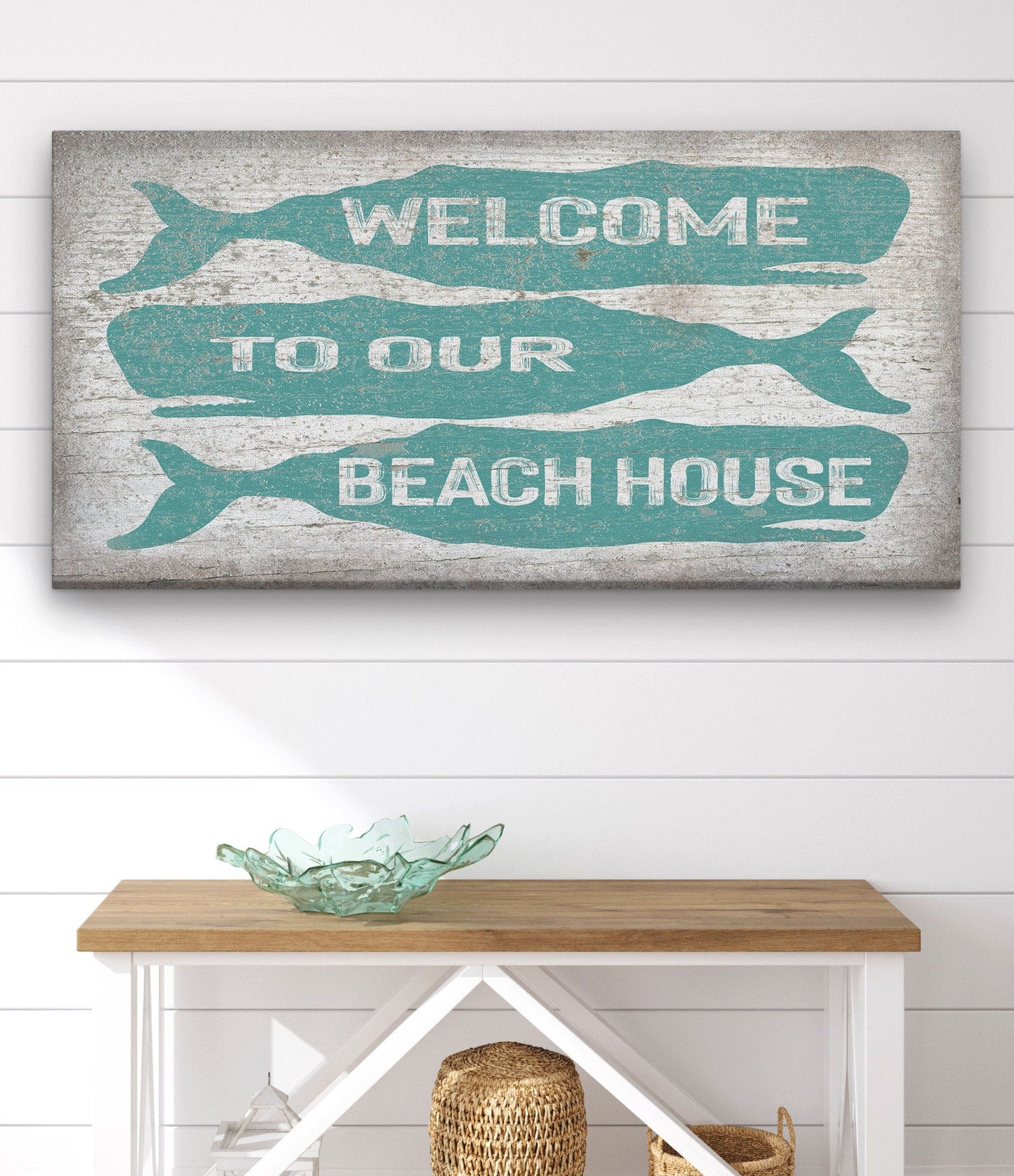 Personalized Whale Welcome Sign – Beach House Name Coastal Canvas
