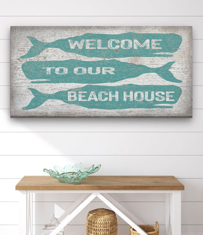 Personalized Whale Welcome Sign – Beach House Name Coastal Canvas