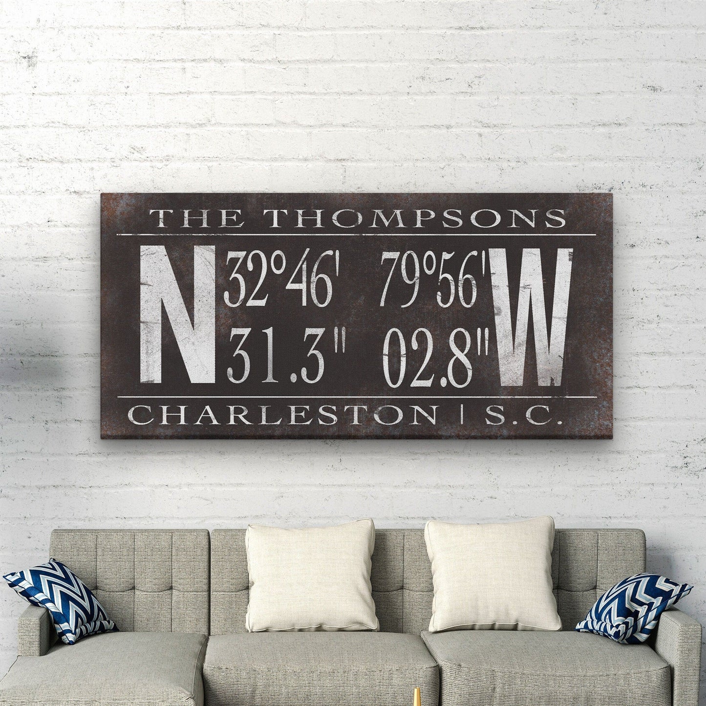 Personalized Family Name Canvas Sign with Latitude Longitude Coordinates
