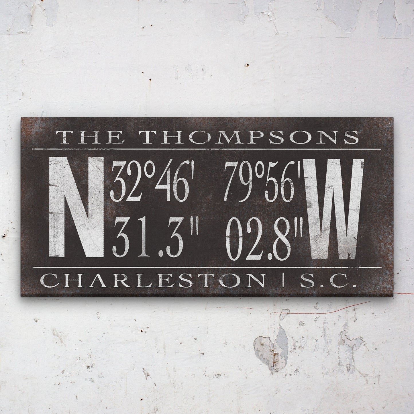 Personalized Family Name Canvas Sign with Latitude Longitude Coordinates