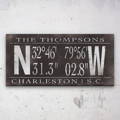 Personalized Family Name Canvas Sign with Latitude Longitude Coordinates