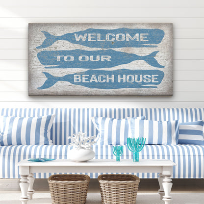 Personalized Whale Welcome Sign – Beach House Name Coastal Canvas