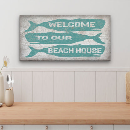 Personalized Whale Welcome Sign – Beach House Name Coastal Canvas