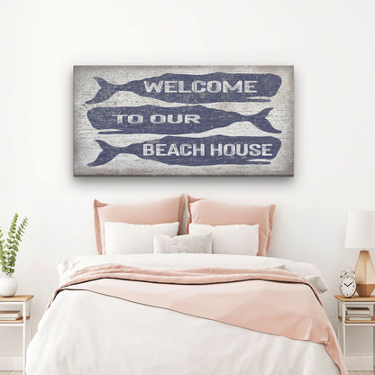 Personalized Whale Welcome Sign – Beach House Name Coastal Canvas