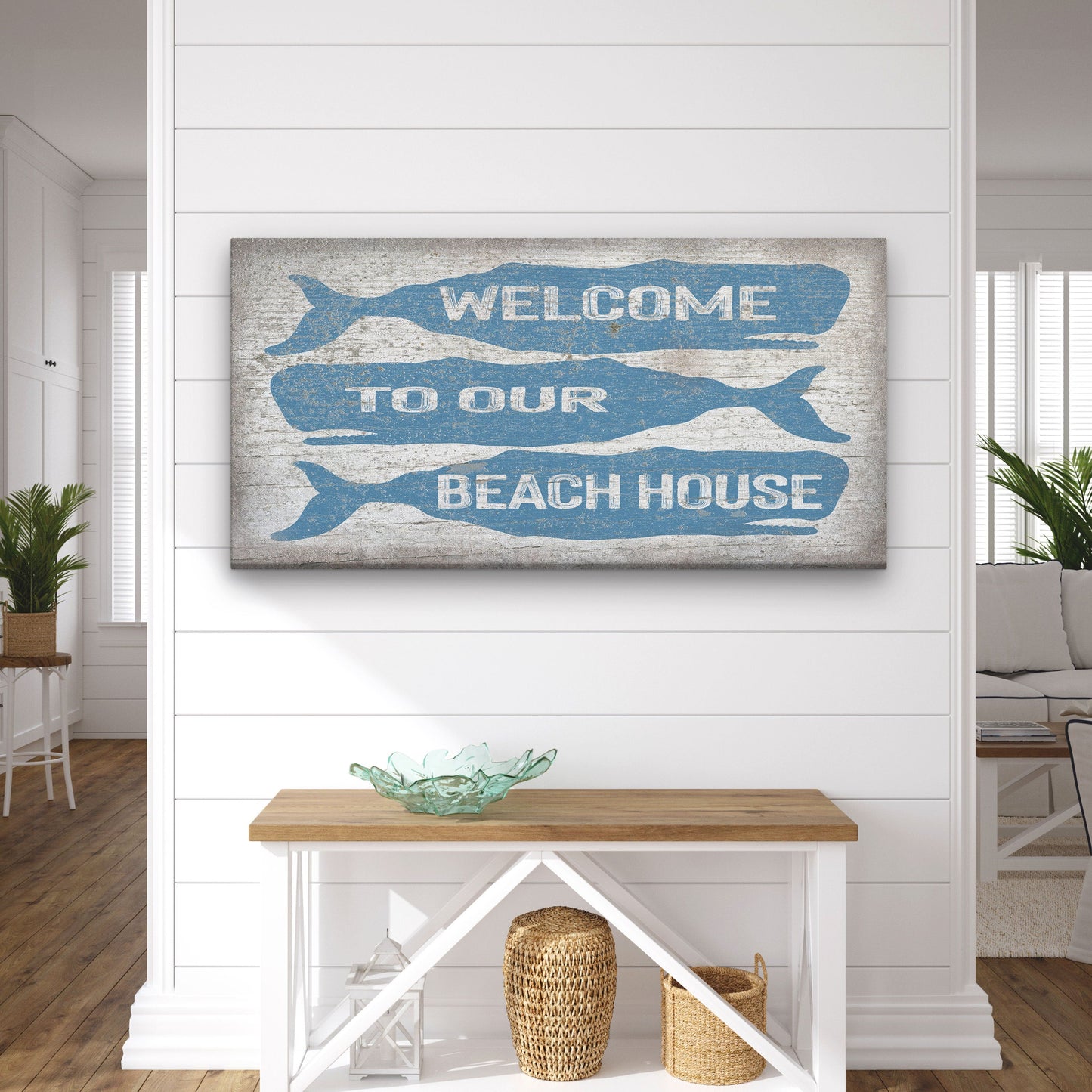 Personalized Whale Welcome Sign – Beach House Name Coastal Canvas