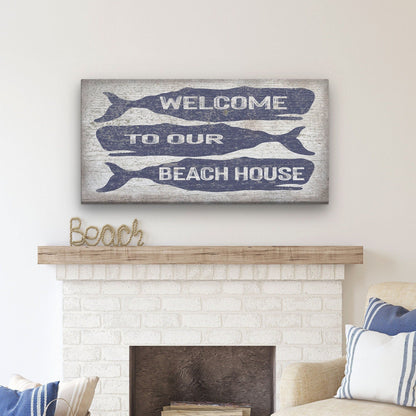 Personalized Whale Welcome Sign – Beach House Name Coastal Canvas