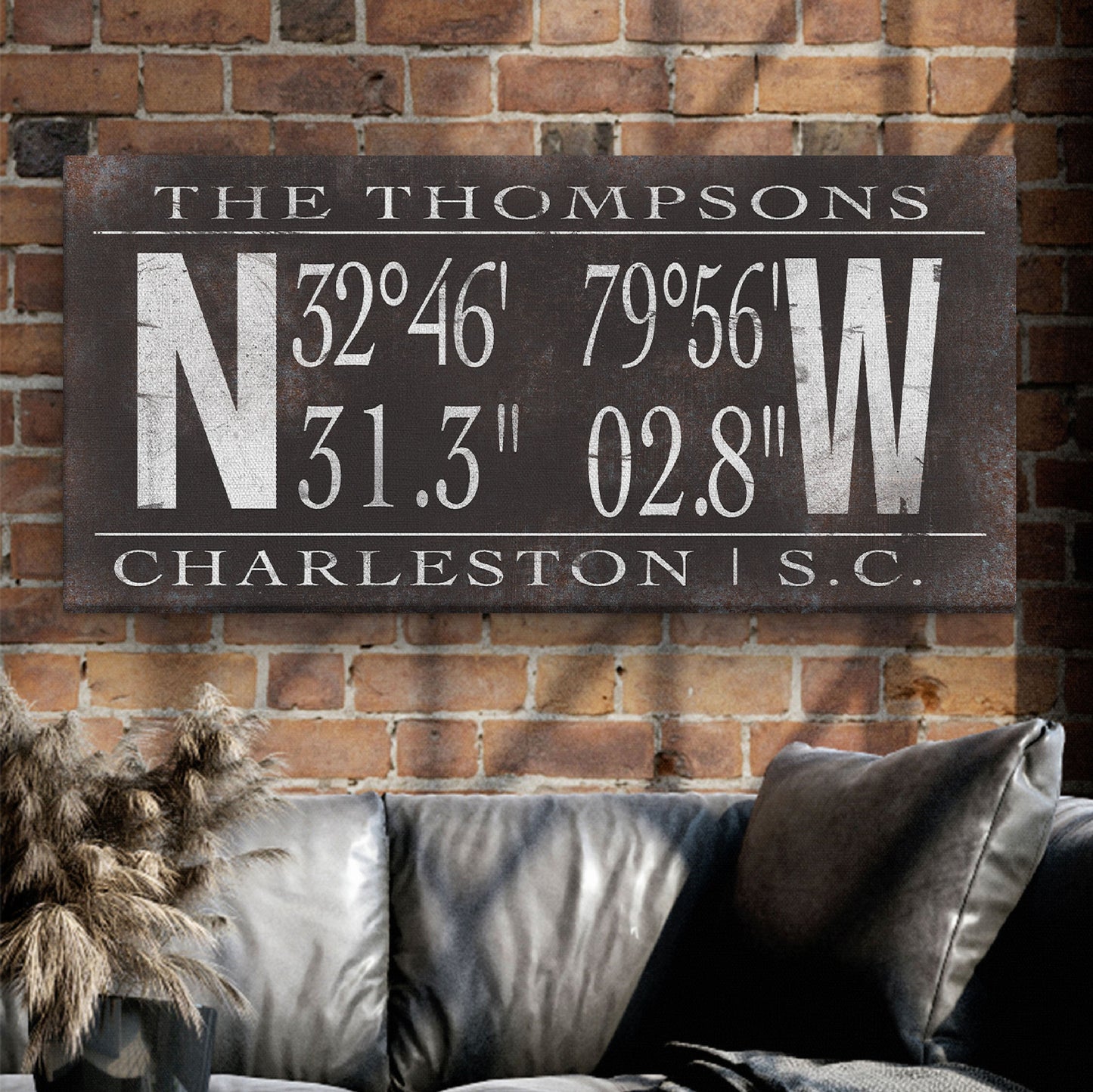 Personalized Family Name Canvas Sign with Latitude Longitude Coordinates