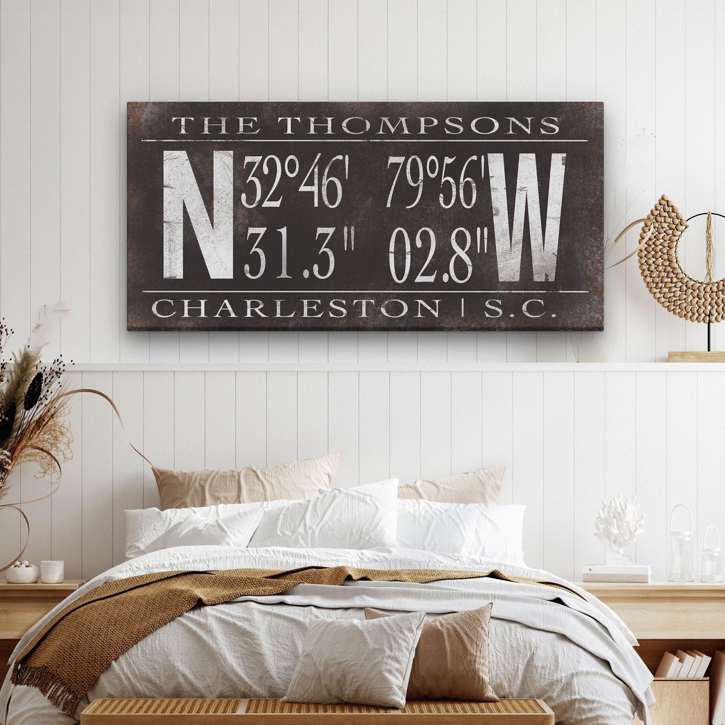 Personalized Family Name Canvas Sign with Latitude Longitude Coordinates