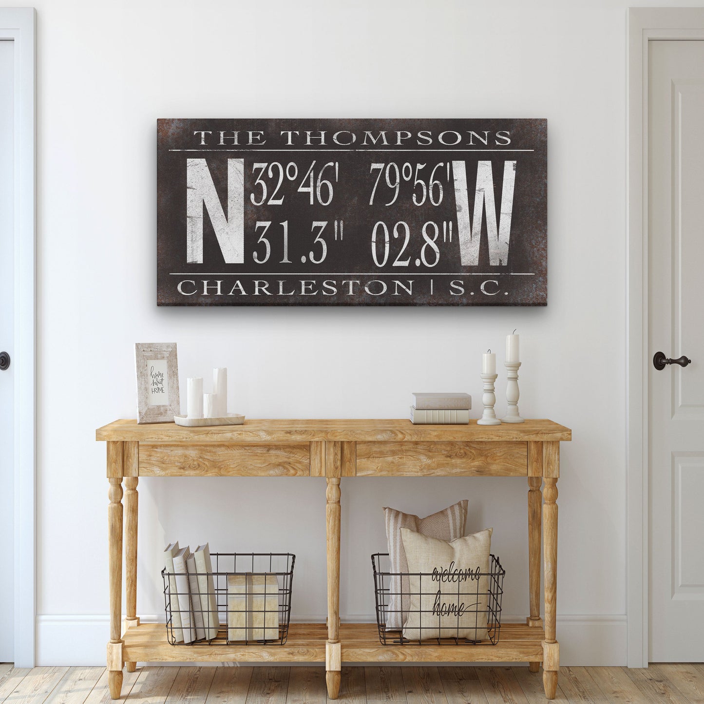 Personalized Family Name Canvas Sign with Latitude Longitude Coordinates