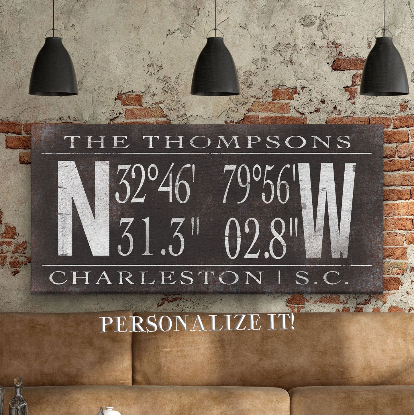 Personalized Family Name Canvas Sign with Latitude Longitude Coordinates