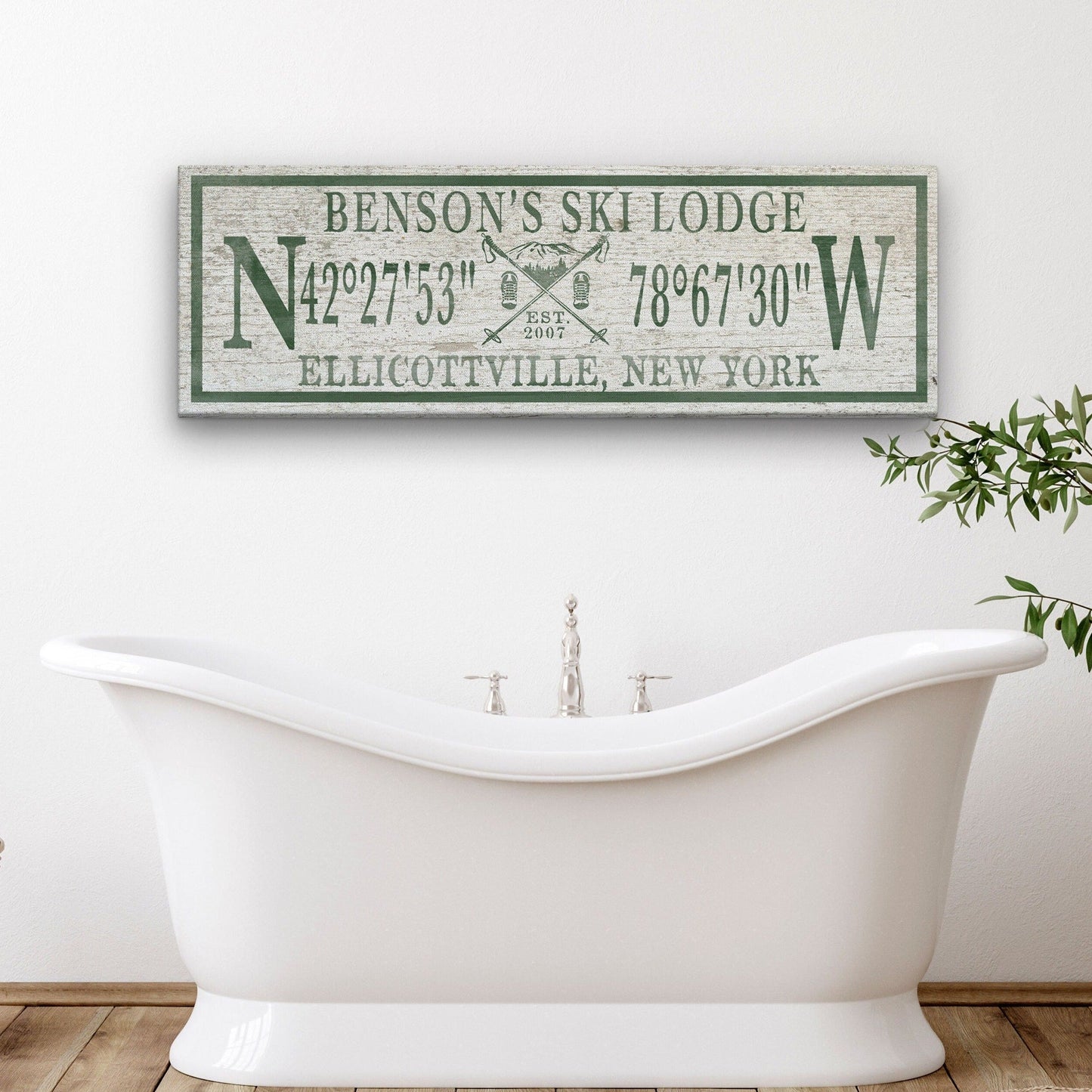 Personalized Ski Lodge Canvas Sign – Family Name & Coordinates Cabin Decor