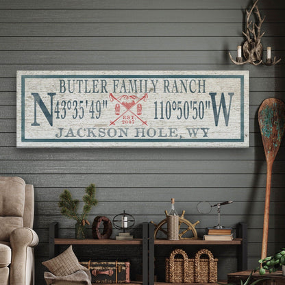 Personalized Ski Lodge Canvas Sign – Family Name & Coordinates Cabin Decor