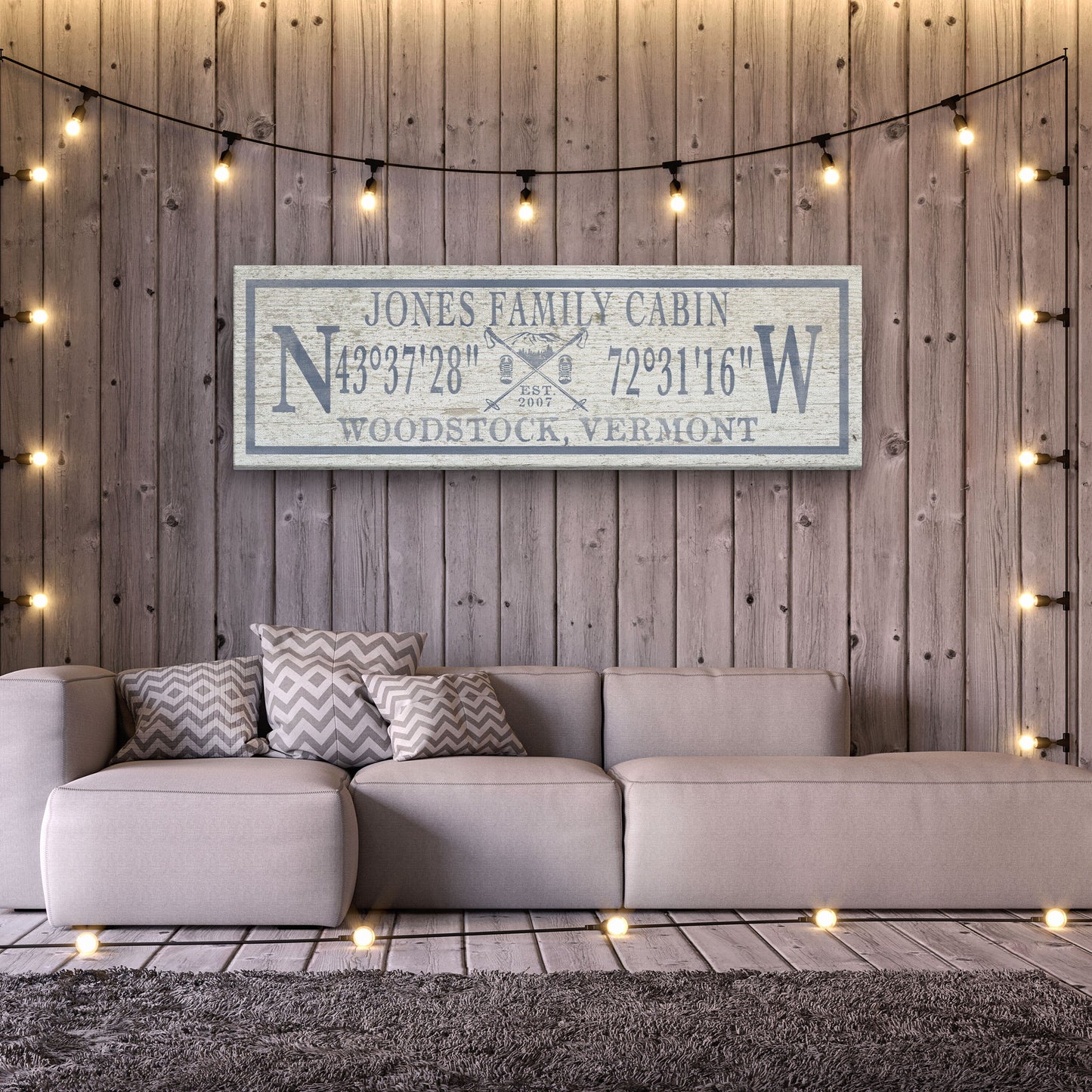 Personalized Ski Lodge Canvas Sign – Family Name & Coordinates Cabin Decor